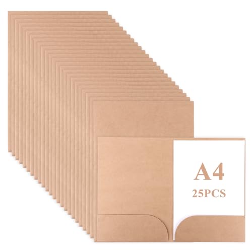 CYEER 25 Stück Präsentationsmappe A4, Kraftpapier Dokumentenmappe A4 Pappe mit Visitenkartenschlitz, Sammelmappe für Schule, Uni, Projekt, Business(Braun) von CYEER