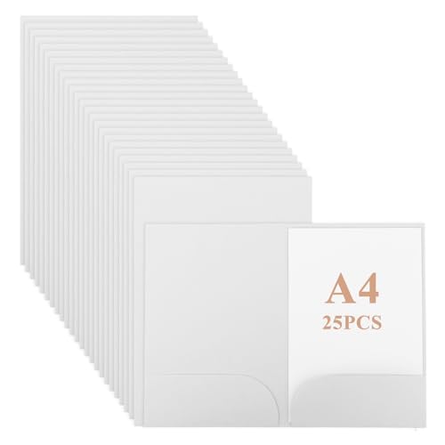 CYEER 25 Stück Präsentationsmappe A4, Kraftpapier Dokumentenmappe A4 Pappe mit Visitenkartenschlitz, Sammelmappe für Schule, Uni, Projekt, Business(Weiß) von CYEER