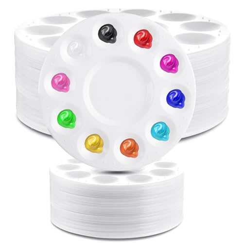 CYEER 40 Stück Runde Mischpalette φ16 cm, mit 10 Farbfeldern und 1 Mischfeld, Mischpalette Acrylfarben, Malpalette Aquarell Set, Acryl-, Öl-, Aquarell-, Gouache- und Kunsthandwerk von CYEER