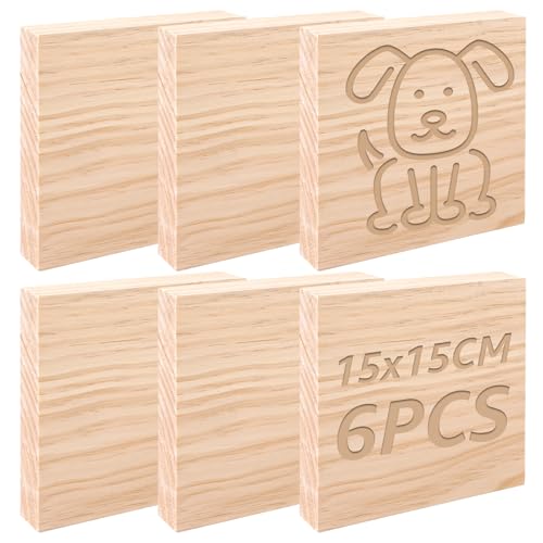 CYEER 6 Stück Holzblock 15x15x2,5CM, Unbearbeitete Holzblöcke für Kunst und Handwerk, MDF-Holzplatte Holz quadratische Blöcke Handwerk Panels ideal für Kunsthandwerk, Malerei, DIY-Projekte CYEER 6 Stück Holzblock 15x15x2,5CM, Unbearbeitete Holzblöcke für Kunst und Handwerk, MDF-Holzplatte Holz quadratische Blöcke Handwerk Panels ideal für Kunsthandwerk, Malerei, DIY-Projekte von CYEER