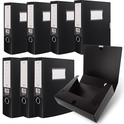 CYEER 8 Stück Archivbox A4 Schwarz, Kunststoff Archivboxen für Ordner A4, Aktenordner a4 mit 7.5 cm Breit Rücken, Folder für Büro, Zuhause und Schule von CYEER