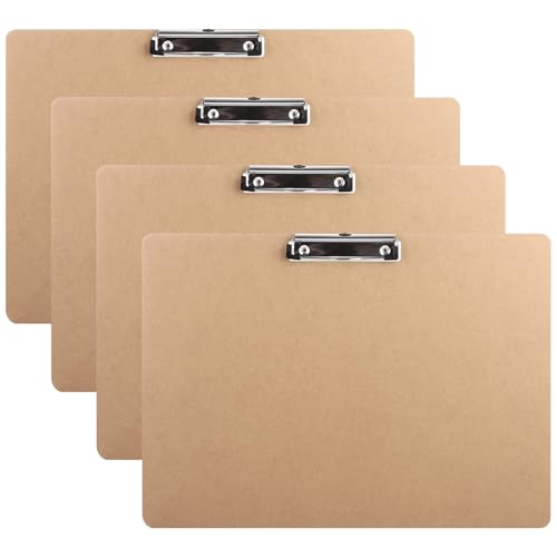 CYEER A3 Klemmbrett 4er Set, Extra Großes MDF Holz Klemmbrett A3, Horizontales Klemmbrett mit Niedrigprofil-Clip für Schule, Büro von CYEER