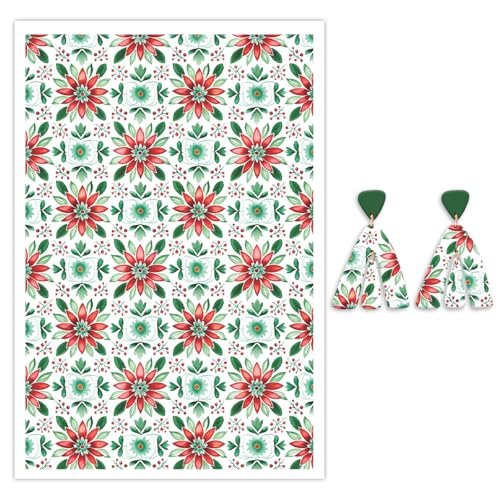 10 Blatt Transferpapier für Ohrringe und Polymerton, Weihnachts-Stechpalmenblatt, wasserlösliches Transferblatt für Polymerton, DIY, Kunst, Handwerk, Schmuck, Ohrringe, 14 x 8 cm von CYFUN DESIGN