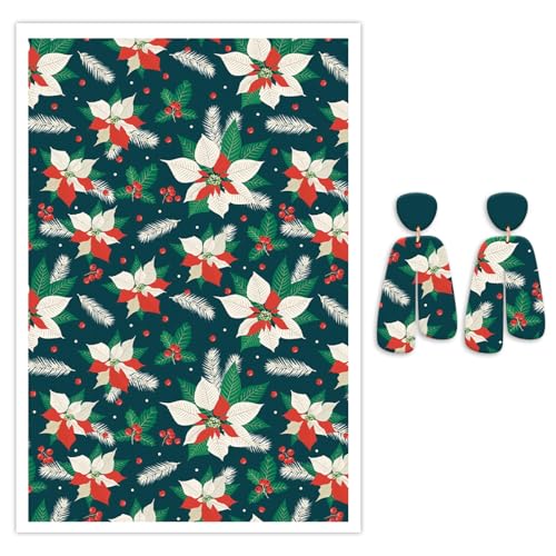 10 Blatt Weihnachtsstern-Transferpapier für Ohrringe und Polymerton, wasserlösliches Transferblatt für Polymerton, DIY, Kunst, Handwerk, Schmuck, Ohrringe, 14 x 8 cm von CYFUN DESIGN
