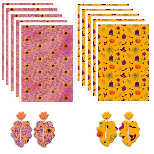 10 Stück Halloween Polymer Clay Transferpapier, Halloween Spinnennetz, Kürbis, Hüte, Hände, 2 Arten, wasserlösliche Transferfolie für Polymerton, Ohrringe, Schmuckherstellung, DIY-Projekte, 14 x 8 cm 10 Stück Halloween Polymer Clay Transferpapier, Halloween Spinnennetz, Kürbis, Hüte, Hände, 2 Arten, wasserlösliche Transferfolie für Polymerton, Ohrringe, Schmuckherstellung, DIY-Projekte, 14 x 8 cm von CYFUN DESIGN