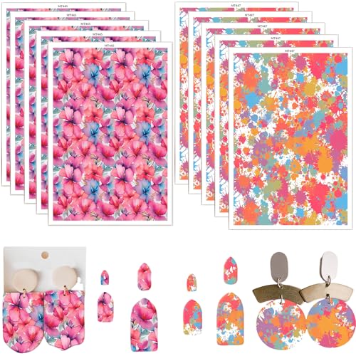 10 Stück Ton-Transferpapier für Ohrringe, Schmuck, Blumen- und Trail-Dekorationsmuster, 2 Designs, Polymer-Ton-Transferpapier, Wasserlösungs-Transferpapierbögen für Ton-Ohrringe, Schmuckherstellung 10 Stück Ton-Transferpapier für Ohrringe, Schmuck, Blumen- und Trail-Dekorationsmuster, 2 Designs, Polymer-Ton-Transferpapier, Wasserlösungs-Transferpapierbögen für Ton-Ohrringe, Schmuckherstellung von CYFUN DESIGN