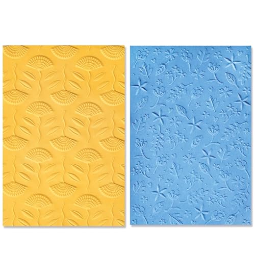 2 Stück 3D-Prägeschablone für Kartenherstellung, schrullige Blumen und Drifting Blätter, Herzen, Textur, verblasst Prägeschablonen, Hintergrund, transparenter Kunststoff, Vorlage, Papier, Bastelmappen von CYFUN DESIGN