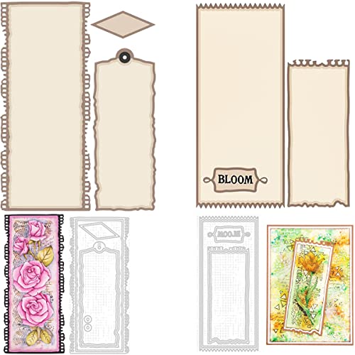 2 Stück Unregelmäßige Kante Rechteckige Rahmenschablonen für Kartenherstellung Alphabete Metallschneideformen für DIY Scrapbooking Papier Basteln Handwerk Metall Stanzformen Stanzschablone von CYFUN DESIGN