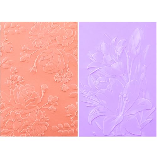 2 Stücke 3D Prägeschablone für Kartenherstellung Blüte Blumen Texturen Eindrücke Muttertag Karte Hintergrund Kunststoff Prägeschablonen Vorlage für DIY Scrapbooking und andere Papierbasteleien von CYFUN DESIGN