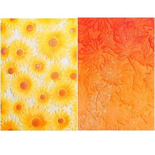 2 Stücke 3D Prägeschablone für Kartenherstellung Herbst Ahornblätter und Sonnenblumen Texturen Impressionen Hintergrund Kunststoff Prägeschablonen Vorlage für DIY Scrapbooking und andere von CYFUN DESIGN