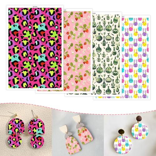 20 Stück Ton-Transferpapier für Bastelarbeiten, Leoparden-Erdbeer-Flasche, Kaninchen, 4 Muster, Wasser-Polymer-Ton, Transferpapier für Modelliermasse, Schmuck, Ohrringe, 14 x 8 cm 20 Stück Ton-Transferpapier für Bastelarbeiten, Leoparden-Erdbeer-Flasche, Kaninchen, 4 Muster, Wasser-Polymer-Ton, Transferpapier für Modelliermasse, Schmuck, Ohrringe, 14 x 8 cm von CYFUN DESIGN