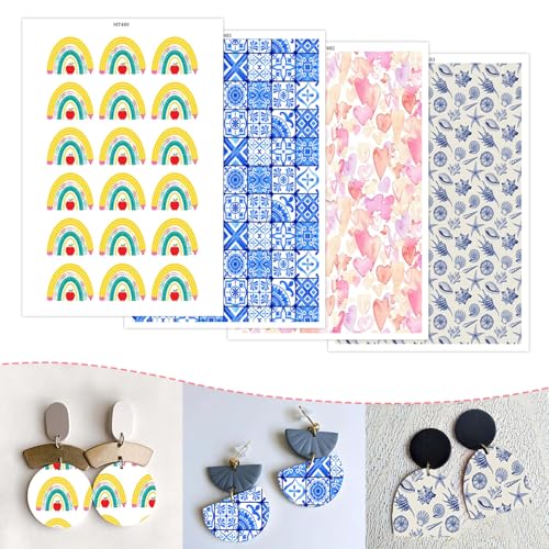 20 Stück Ton-Transferpapier für Bastelarbeiten, Regenbogen-Blumenherzen, Muscheln, 4 Muster, Wasser-Polymer-Ton, Transferpapier für Modelliermasse, Schmuck, Ohrringe, 14 x 8 cm 20 Stück Ton-Transferpapier für Bastelarbeiten, Regenbogen-Blumenherzen, Muscheln, 4 Muster, Wasser-Polymer-Ton, Transferpapier für Modelliermasse, Schmuck, Ohrringe, 14 x 8 cm von CYFUN DESIGN