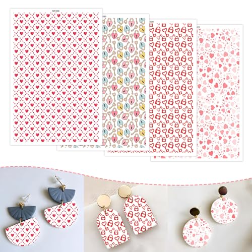 20 Stück Valentinstag-Ton-Transferpapier für Bastelarbeiten, Schlüssel-Herzen, 4 Muster, Wasser-Polymer-Ton, Transferpapier für Modelliermasse, Schmuck, Ohrringe, 14 x 8 cm 20 Stück Valentinstag-Ton-Transferpapier für Bastelarbeiten, Schlüssel-Herzen, 4 Muster, Wasser-Polymer-Ton, Transferpapier für Modelliermasse, Schmuck, Ohrringe, 14 x 8 cm von CYFUN DESIGN
