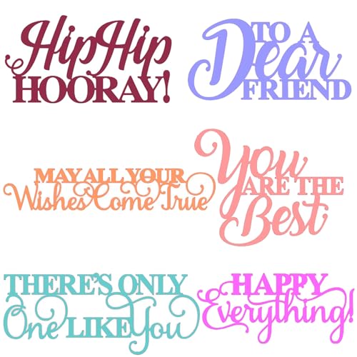 6 x Alphabet-Stanzformen für Kartenherstellung, Hip Hip Hurra! "Dear to A Friend,May All Your Wishes Come Ture,Happy Everything,You are The Best Metal Cutting Dies for DIY Scrapbooking Paper Crafting 6 x Alphabet-Stanzformen für Kartenherstellung, Hip Hip Hurra! "Dear to A Friend,May All Your Wishes Come Ture,Happy Everything,You are The Best Metal Cutting Dies for DIY Scrapbooking Paper Crafting von CYFUN DESIGN