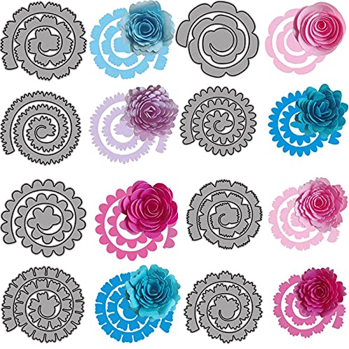 CYFUN DESIGN 8 Stück 3D-Blumen-Spiral-Metall-Stanzformen für Kartenherstellung, DIY, Scrapbooking, Prägeschablone, Stanzschablone, Stanzform, Kunsthandwerk, Papier, Basteln, handgefertigt von CYFUN DESIGN