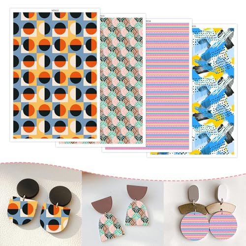 Abstraktes Musterpapier für Polymerton, 4 Designs, 20 Stück, Wassertransferblätter für Polymerton, Kreisstreifen, Tupfen, Polymer-Ton, Transferpapier für Bastelarbeiten, Kunst, Schmuck, Ohrringe, 14 x von CYFUN DESIGN