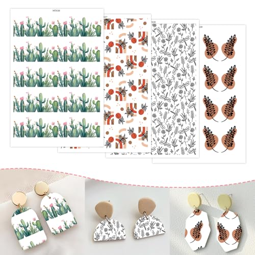 Blattpapier für Polymerton, 4 Designs, 20 Stück, Wassertransferblätter für Polymerton, Kaktusblätter, Libellenmuster, Polymer-Ton, Transferpapier für Bastelarbeiten, Kunst, Schmuck, Ohrringe, 14 x 8 Blattpapier für Polymerton, 4 Designs, 20 Stück, Wassertransferblätter für Polymerton, Kaktusblätter, Libellenmuster, Polymer-Ton, Transferpapier für Bastelarbeiten, Kunst, Schmuck, Ohrringe, 14 x 8 von CYFUN DESIGN