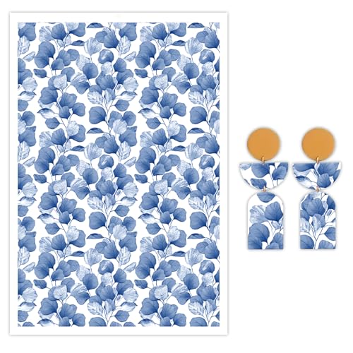 Blaues Transferpapier für Polymerton, 10 Stück Wassertransferblätter für Polymerton, Blumen-Ton, Transferpapier für Bastelarbeiten, Kunst, Schmuck, Ohrringe, Anhänger, Bastelbedarf, 14 x 8 cm von CYFUN DESIGN