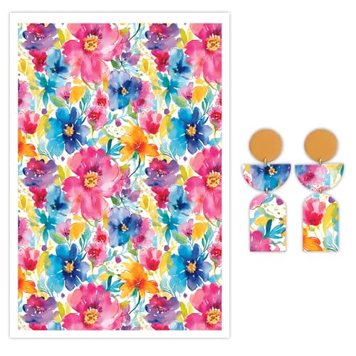 Blumen-Transferpapier für Polymerton, Wassertransferblätter für Polymerton, Aquarell-Blumenmuster, Polymer-Ton, Transferpapier für Bastelarbeiten, Kunst, Schmuck, Ohrringe, Anhänger, Dekoration, 14 x von CYFUN DESIGN
