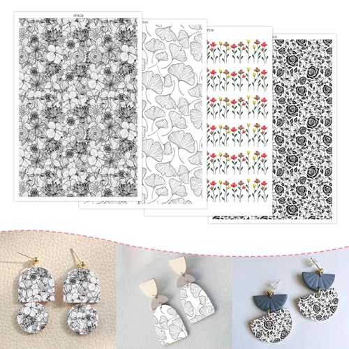 Blumenblattpapier für Polymerton, 4 Designs, 20 Stück, Wassertransferblätter für Polymerton, Ginkgo-Blatt, Rose, Sonnenblume, Polymer-Ton, Transferpapier für Bastelarbeiten, Kunst, Schmuck, Ohrringe von CYFUN DESIGN