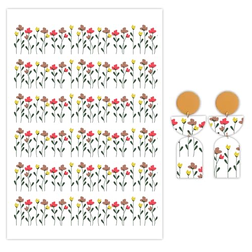 Blumenpapier für Polymerton, 10 Stück Wassertransferblätter für Polymerton, niedliche Farbblumen, Ton-Transferpapier für Bastelarbeiten, Kunst, Schmuck, Ohrringe, Anhänger, Bastelbedarf, 14 x 8 cm von CYFUN DESIGN