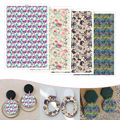 Buntes Transferpapier für Ohrringe und Polymerton, 4 Designs, schöne Blumen, wasserlöslich, Transferfolie für Polymerton, DIY, Kunst, Handwerk, Schmuck, Ohrringe, 14 x 8 cm, 20 Stück Buntes Transferpapier für Ohrringe und Polymerton, 4 Designs, schöne Blumen, wasserlöslich, Transferfolie für Polymerton, DIY, Kunst, Handwerk, Schmuck, Ohrringe, 14 x 8 cm, 20 Stück von CYFUN DESIGN