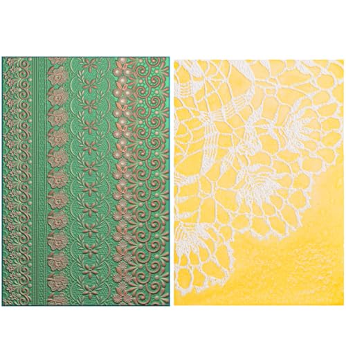 CYFUN DESIGN 2 Stück 3D-Prägeschablone für Kartenherstellung Spitze Blumen Textur verblasst Prägeschablonen Hintergrund klare Kunststoffvorlage Papier Handwerk Ordner für DIY Scrapbooking Kunst von CYFUN DESIGN