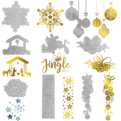 CYFUN DESIGN 8 x Weihnachts-Schimmer-Heißfolien-Teller, Schneeflocke, Glöckchen, Sterne, Metallprägung, Heißfolienplatte, Stanzformen für Kartenherstellung, DIY CYFUN DESIGN 8 x Weihnachts-Schimmer-Heißfolien-Teller, Schneeflocke, Glöckchen, Sterne, Metallprägung, Heißfolienplatte, Stanzformen für Kartenherstellung, DIY von CYFUN DESIGN