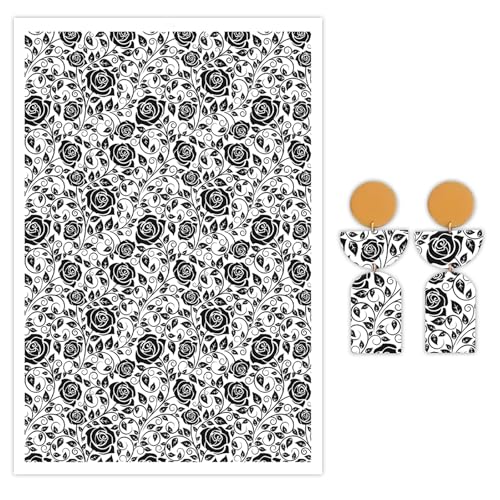 CYFUN DESIGN Blumenpapier für Polymerton, 10 Stück Wassertransferblätter für Polymerton, Rosenblüten, Ton-Transferpapier für Bastelarbeiten, Kunst, Schmuck, Ohrringe, Anhänger, Bastelbedarf, 14 x 8 cm von CYFUN DESIGN