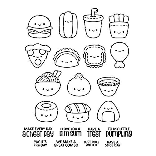 CYFUN DESIGN Essen Nudeln Hamburger Pizza Chips Beste Wünsche Freundliche Phrase Grüße Worte der Ermutigung Silikon Klarstempel für Kartenherstellung und DIY Scrapbooking Paper Crafts von CYFUN DESIGN