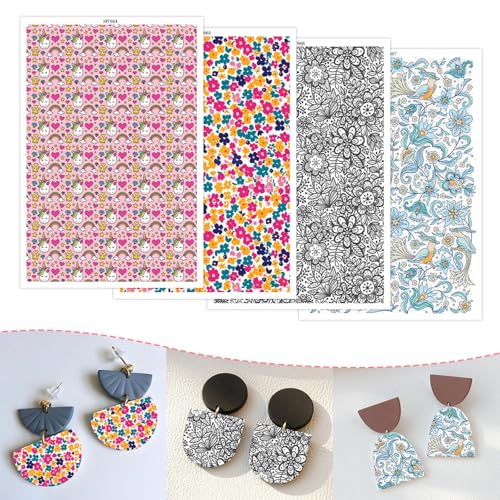 CYFUN DESIGN Transferpapier mit Blumen-Pfau, 4 Designs, 20 Stück, Wassertransferblätter für Polymerton, Polymer-Ton, Transferpapier für Bastelarbeiten, Kunst, Schmuck, Ohrringe, 14 x 8 cm von CYFUN DESIGN