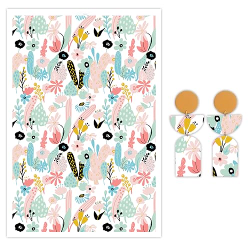 CYFUN DESIGN Transferpapier mit Blumenblättern für Polymerton, 10 Stück Wassertransferblätter für Polymerton, Ton-Transferpapier für Bastelarbeiten, Kunst, Schmuck, Ohrringe, Anhänger, Bastelbedarf von CYFUN DESIGN