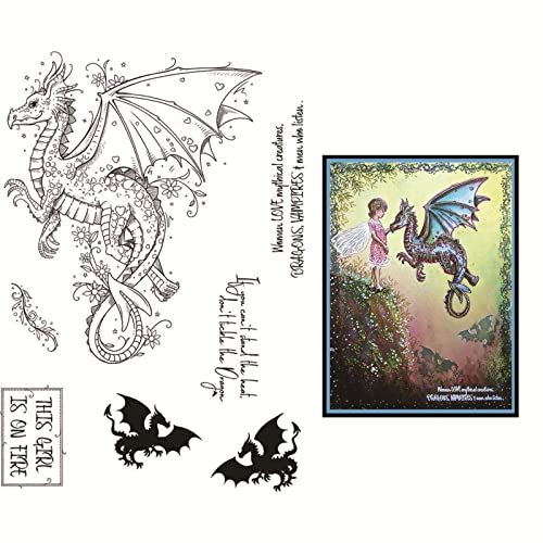 Dinosaurier-Stempel für Kartenherstellung DIY Scrapbookiing Welcome Love Mythical Creatures Dragons Vampire Männer die Worte hören transparente Silikon Siegel Stempelstempel für Papierbasteln von CYFUN DESIGN