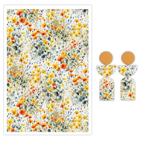 Florales Ton-Transferpapier für Ohrringe und Polymerton, 10 Blatt, Wassertransferpapier für Polymerton, Schmuck, Bastelbedarf, Aufkleber, Aufkleber, 14,8 x 10 cm von CYFUN DESIGN