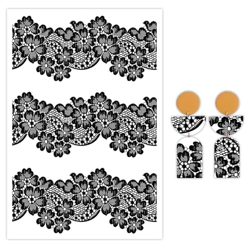 Florales Transferpapier für Polymerton, 10 Stück, Wassertransferblätter für Polymerton, schwarze Spitzen, Blumen, Polymer-Ton, Transferpapier für DIY, Kunst, Schmuck, Ohrringe, Anhänger, Dekoration von CYFUN DESIGN