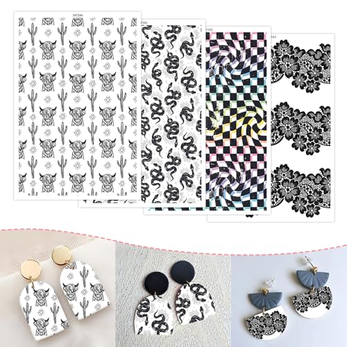 Florales Transferpapier für Polymerton, 4 Designs, 20 Stück, Wassertransferblätter für Polymerton, Rinder und Kakteen, Schlangen, Blumen, Polymer-Ton, Transferpapier für Bastelarbeiten, Kunst, Schmuck von CYFUN DESIGN