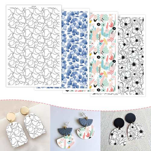 Florales Transferpapier für Polymerton, 4 Designs, 20 Stück, Wassertransferblätter für Polymerton, buntes Blumenmuster, Polymer-Ton, Transferpapier für DIY-Kunst, Schmuck, Ohrringe, 14 x 8 cm von CYFUN DESIGN