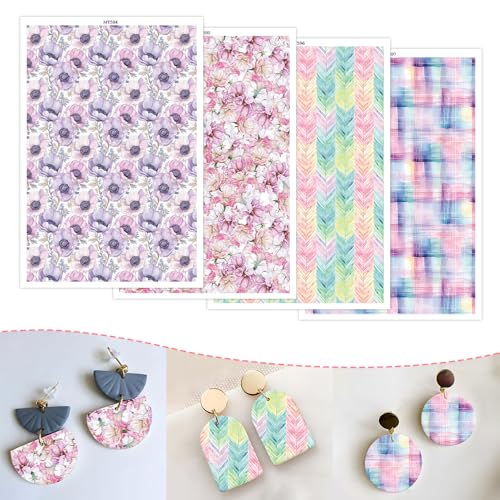 Florales Transferpapier für Polymerton, 4 Designs, 20 Stück, Wassertransferblätter für Polymerton, buntes abstraktes Muster, Polymer-Ton, Transferpapier für Bastelarbeiten, Kunst, Schmuck, Ohrringe von CYFUN DESIGN
