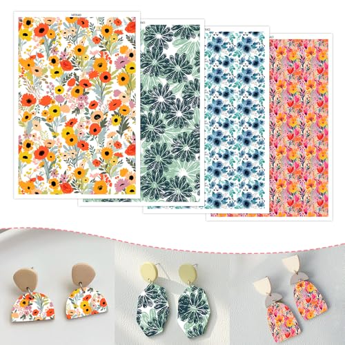 Florales Transferpapier für Polymerton, 4 Designs, 20 Stück, Wassertransferblätter für Polymerton, schönes Blumenmuster, Polymer-Ton, Transferpapier für Bastelarbeiten, Kunst, Schmuck, Ohrringe, 14 x von CYFUN DESIGN