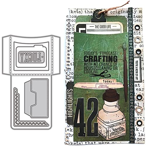 Gebogene Bibliothekskarten-Taschen-Stanzformen für Kartenherstellung kleinere Tasche Eck-Design kleine Aktenordner vorne Wort Lucky Metall-Stanzformen für DIY, Scrapbooking Papier Basteln Handarbeit von CYFUN DESIGN