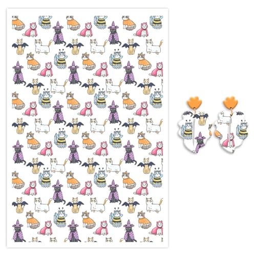 Halloween-Ton-Transferpapier für Polymer-Ton, Halloween-Typ-Katzen, wasserlösliches Transferpapier, Polymer-Ton-Aufkleber für Bastelarbeiten, Schmuck, Ohrringe, 14,8 x 10 cm, 10 Stück von CYFUN DESIGN