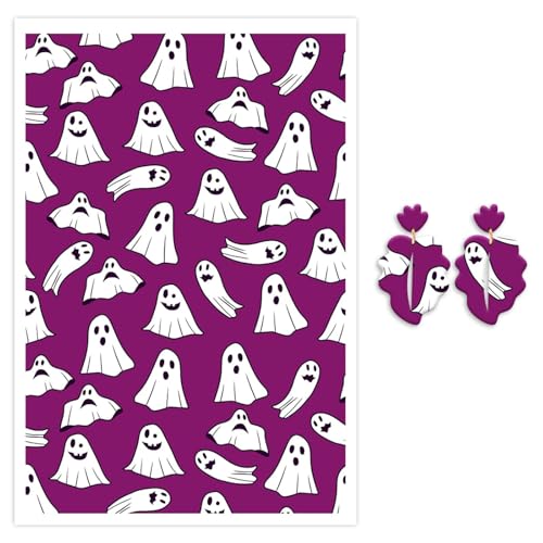 Halloween-Ton-Transferpapier für Polymerton, Geister, wasserlösliches Transferpapier, Polymer-Ton-Aufkleber für Bastelarbeiten, Polymerton, Schmuck, Ohrringe, 14,8 x 10 cm, 10 Stück von CYFUN DESIGN