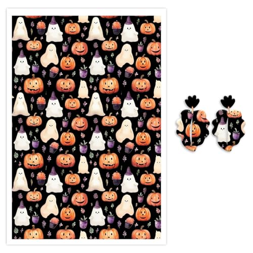 Halloween-Ton-Transferpapier für Polymerton, Kürbis-Geisterpflanzen, wasserlösliches Transferpapier, Polymer-Ton-Aufkleber für Bastelarbeiten, Schmuck, Ohrringe, 14,8 x 10 cm, 10 Stück Halloween-Ton-Transferpapier für Polymerton, Kürbis-Geisterpflanzen, wasserlösliches Transferpapier, Polymer-Ton-Aufkleber für Bastelarbeiten, Schmuck, Ohrringe, 14,8 x 10 cm, 10 Stück von CYFUN DESIGN