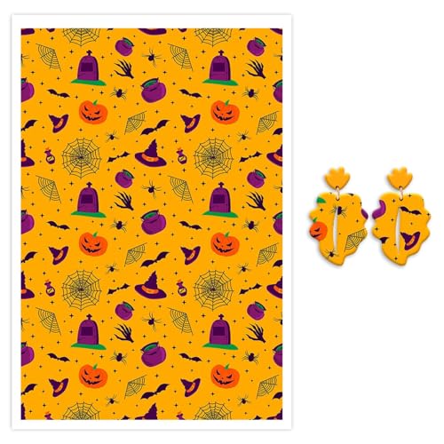 Halloween-Ton-Transferpapier für Polymerton, Kürbisspinnen, Hüte, Katzen, wasserlösliches Transferpapier, Polymer-Ton-Aufkleber für Bastelarbeiten, Schmuck, Ohrringe, 14,8 x 10 cm, 10 Stück Halloween-Ton-Transferpapier für Polymerton, Kürbisspinnen, Hüte, Katzen, wasserlösliches Transferpapier, Polymer-Ton-Aufkleber für Bastelarbeiten, Schmuck, Ohrringe, 14,8 x 10 cm, 10 Stück von CYFUN DESIGN