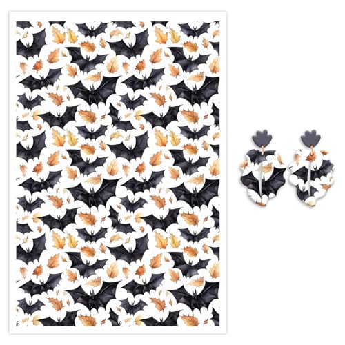 Halloween-Ton-Transferpapier für Polymerton, Spinnen und Herbstblätter, wasserlösliches Transferpapier, Polymer-Ton-Aufkleber für Bastelarbeiten, Schmuck, Ohrringe, 14,8 x 10 cm, 10 Stück von CYFUN DESIGN