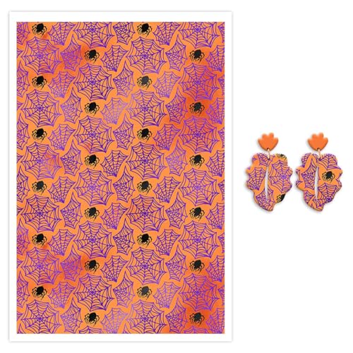 Halloween-Ton-Transferpapier für Polymerton, Spinnen und Netze, wasserlösliches Transferpapier, Polymer-Ton-Aufkleber für Bastelarbeiten, Schmuck, Ohrringe, 14,8 x 10 cm, 10 Stück von CYFUN DESIGN