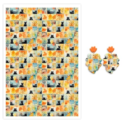 Halloween-Ton-Transferpapier für Polymerton, schwarze Katzen und Ahornblätter, wasserlösliches Transferpapier, Polymer-Ton-Aufkleber für Bastelarbeiten, Schmuck, Ohrringe, 14,8 x 10 cm, 10 Stück Halloween-Ton-Transferpapier für Polymerton, schwarze Katzen und Ahornblätter, wasserlösliches Transferpapier, Polymer-Ton-Aufkleber für Bastelarbeiten, Schmuck, Ohrringe, 14,8 x 10 cm, 10 Stück von CYFUN DESIGN