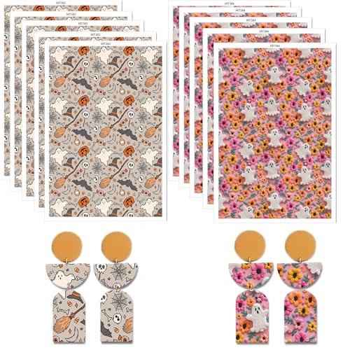 Halloween-Transferpapier für Halloween, Kürbis, Besen, Geist, Blumen, 2 Design-Muster, wasserlösliche Transferfolie für Polymer-Ton, Ohrringe, Schmuckherstellung, DIY-Projekte, 10 Stück Halloween-Transferpapier für Halloween, Kürbis, Besen, Geist, Blumen, 2 Design-Muster, wasserlösliche Transferfolie für Polymer-Ton, Ohrringe, Schmuckherstellung, DIY-Projekte, 10 Stück von CYFUN DESIGN