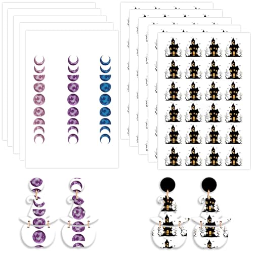 Halloween-Transferpapier für Halloween, Mond, Spukhaus, 2 Design-Muster, wasserlösliche Transferfolie für Polymer-Ton, Ohrringe, Schmuckherstellung, DIY-Projekte, 14 x 8 cm, 10 Stück Halloween-Transferpapier für Halloween, Mond, Spukhaus, 2 Design-Muster, wasserlösliche Transferfolie für Polymer-Ton, Ohrringe, Schmuckherstellung, DIY-Projekte, 14 x 8 cm, 10 Stück von CYFUN DESIGN