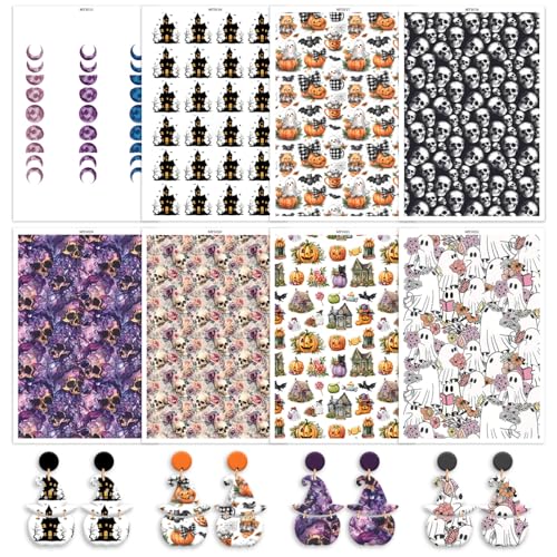Halloween-Transferpapier für Polymer-Ton, Totenkopf, Kürbis, Geist, Mond, Spinnen, Muster, Wassertransferfolie für Polymerton, wasserlösliche Transferfolie für Ohrringe, Schmuckherstellung, 14 x 8 cm Halloween-Transferpapier für Polymer-Ton, Totenkopf, Kürbis, Geist, Mond, Spinnen, Muster, Wassertransferfolie für Polymerton, wasserlösliche Transferfolie für Ohrringe, Schmuckherstellung, 14 x 8 cm von CYFUN DESIGN